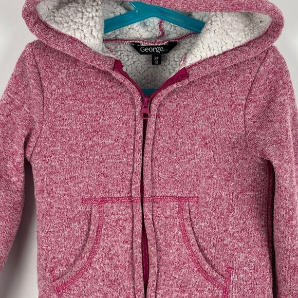 George Kids Hooded Sweater Size 6 S Pink Full Zip Long Sleeve Pockets Lined - Picture 3 of 8